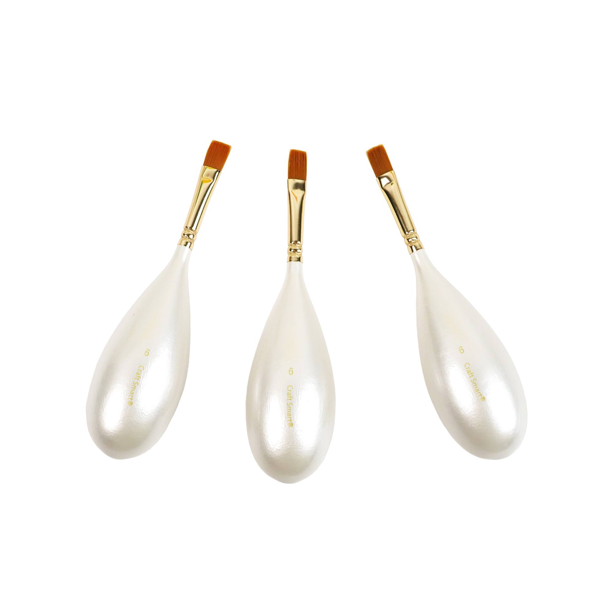 Size 6 Flat Multipurpose Synthetic Brushes with Egg Shaped Handles, 3ct. by Craft Smart®